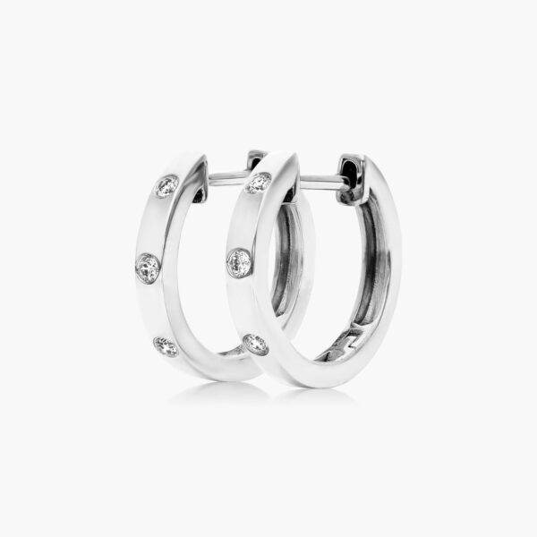 Diamond Bezel Huggie Hoop Earrings - Image 3