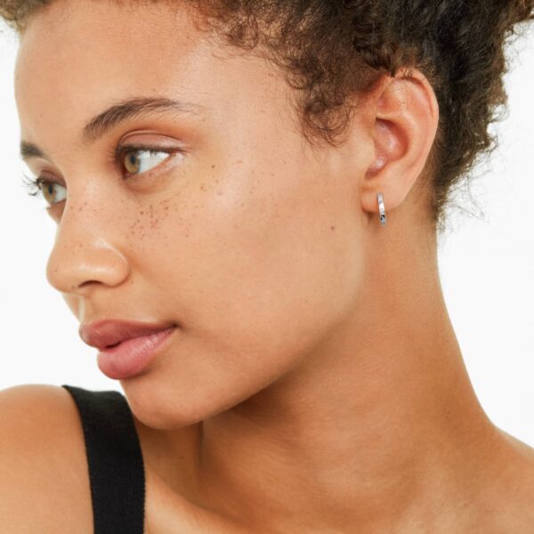 Diamond Bezel Huggie Hoop Earrings - Image 4