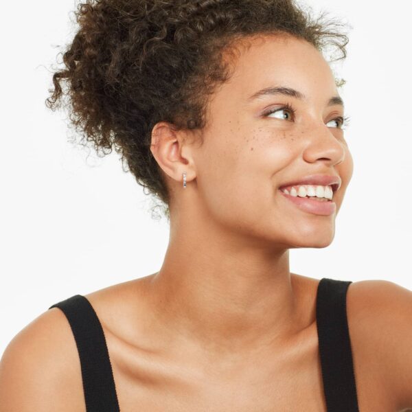 Diamond Bezel Huggie Hoop Earrings - Image 5