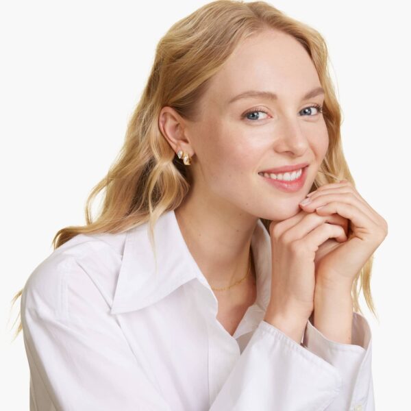 Marquise Diamond Huggie Hoop Earrings - Image 2