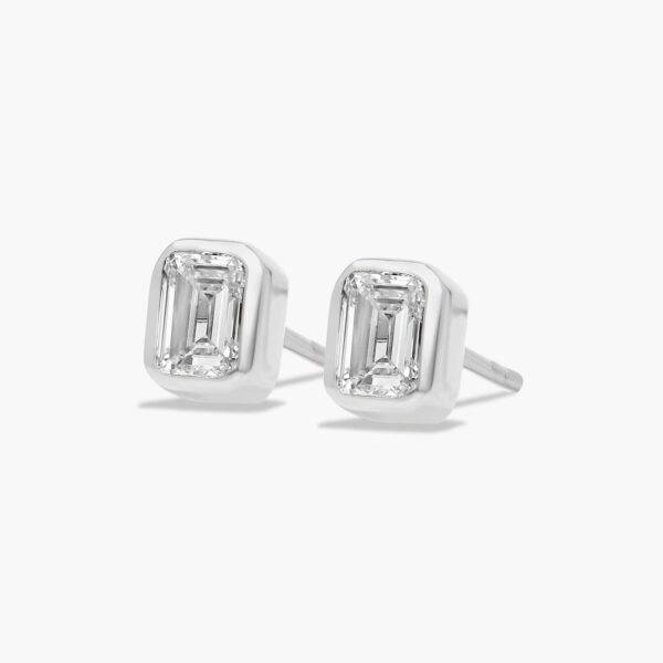 Fancy Bezels Emerald Diamond Stud Earrings - Image 3