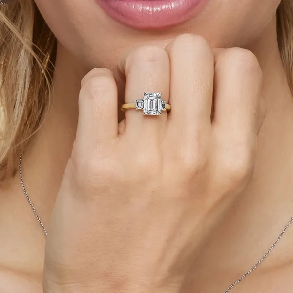 Emerald Cut Three Stone Diamond Engagement Ring - Image 4
