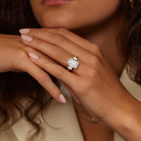 Emerald cut  Three Stone Diamond Engagement Ringenter gemstone - Image 4