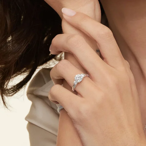 Twisted Vine Three Stone Diamond Engagement Ring - Image 5