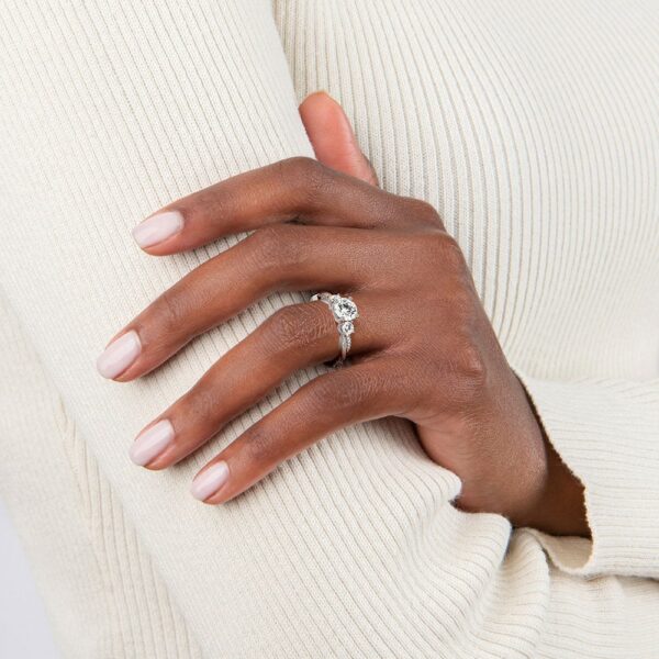 Twisted Vine Three Stone Diamond Engagement Ring - Image 4