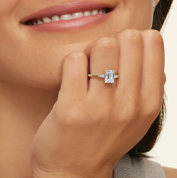 Tapered Baguette Three Stone Diamond Engagement Ring - Image 5