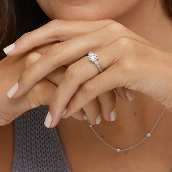 Round Cut Three Stone Diamond Engagement Ring - Image 4
