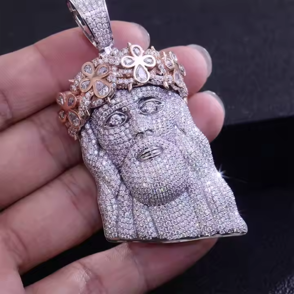 Moissanite Christ Jesus Head Pendant Sterling Silver Jewelry . - Image 4