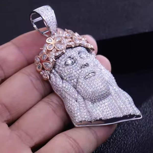 Moissanite Christ Jesus Head Pendant Sterling Silver Jewelry . - Image 2