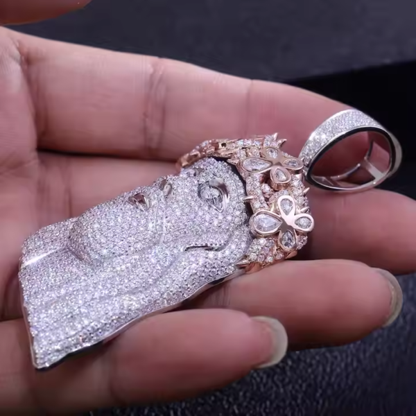 Moissanite Christ Jesus Head Pendant Sterling Silver Jewelry . - Image 3