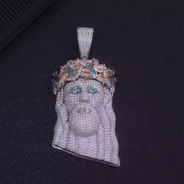 Moissanite Christ Jesus Head Pendant Sterling Silver Jewelry . - Image 5