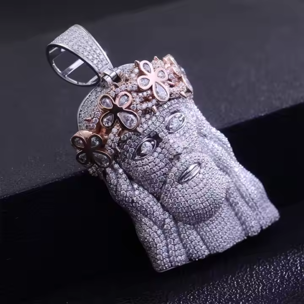 Moissanite Christ Jesus Head Pendant Sterling Silver Jewelry .