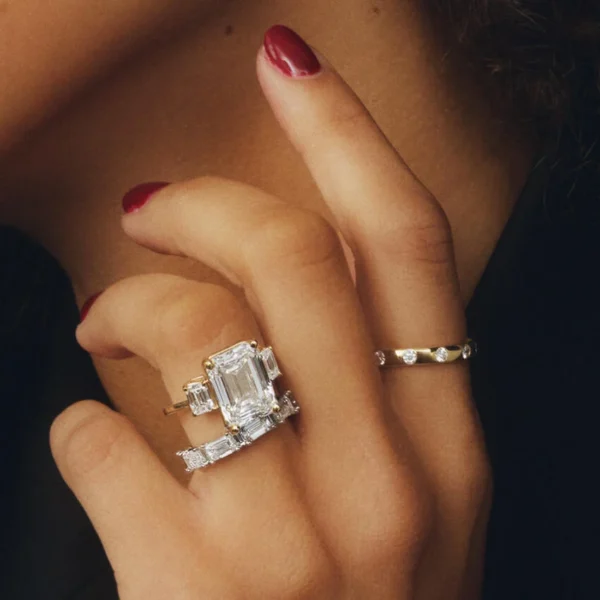 Emerald cut  Three Stone Diamond Engagement Ringenter gemstone - Image 5