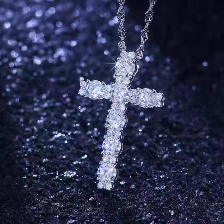 diamond moissanite cross pendant - Image 3