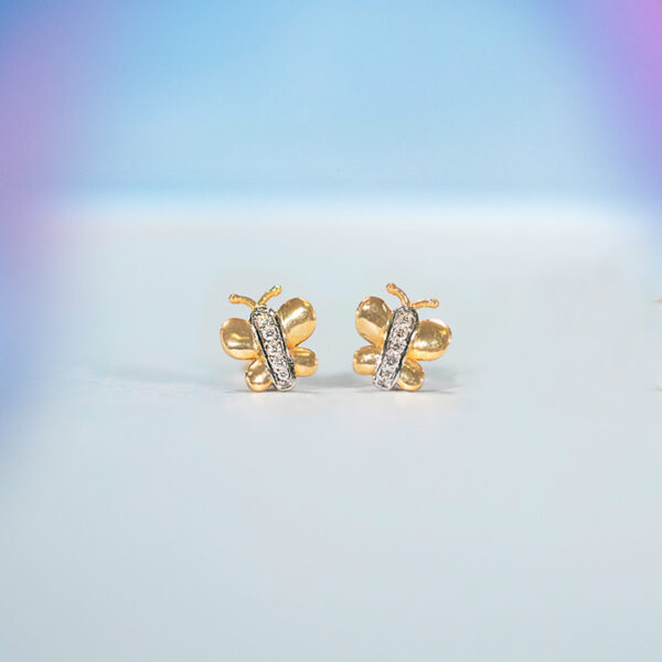 Tiny Butterfly Kids' Diamond Earrings. - Image 2