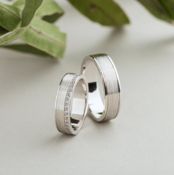 Diamond solid gold bands. Matching wedding rings set - Image 2