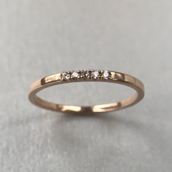 Rose Gold, 5 Stone Diamond Wedding Band Women, Stacking Rings,