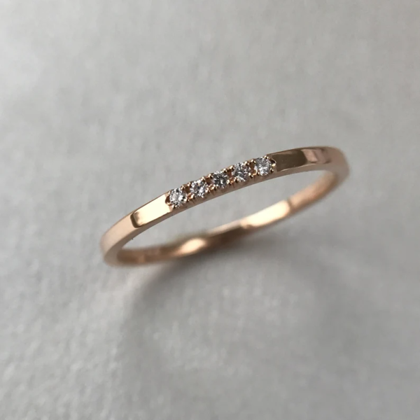 Rose Gold, 5 Stone Diamond Wedding Band Women, Stacking Rings, - Image 2