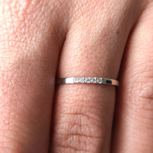 Rose Gold, 5 Stone Diamond Wedding Band Women, Stacking Rings, - Image 6