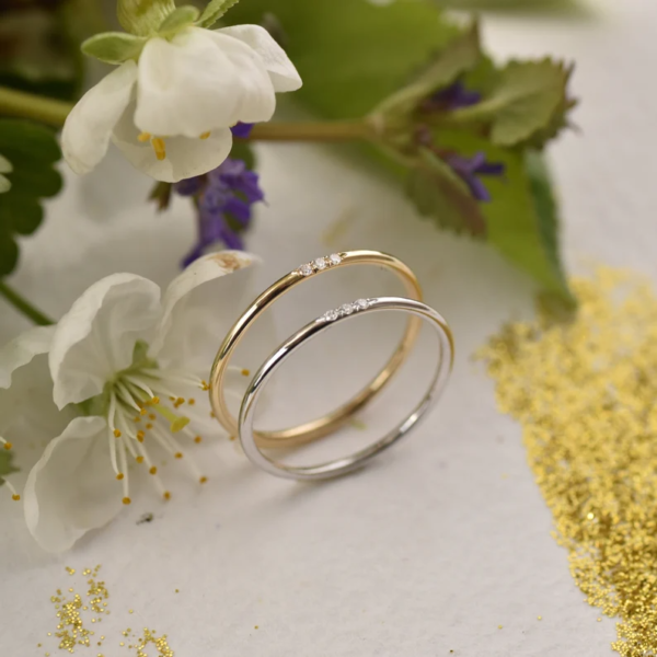 White Gold Three Diamond Ring, Real Gold Midi And Tiny 14K Gold Band. - Image 5