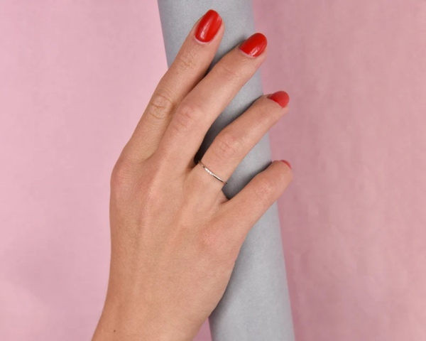 White Gold Three Diamond Ring, Real Gold Midi And Tiny 14K Gold Band. - Image 6