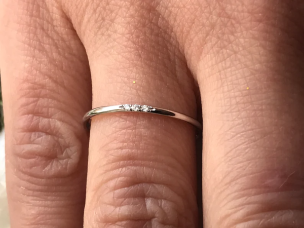 White Gold Three Diamond Ring, Real Gold Midi And Tiny 14K Gold Band. - Image 8