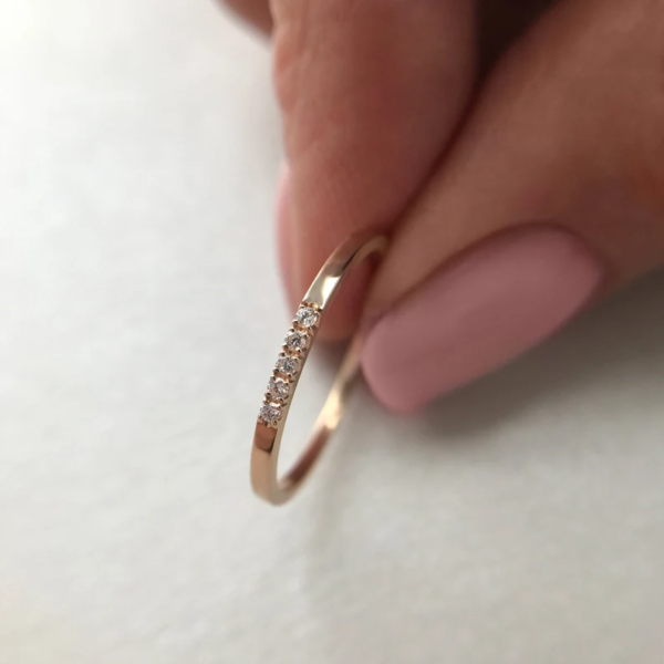 Rose Gold, 5 Stone Diamond Wedding Band Women, Stacking Rings, - Image 8