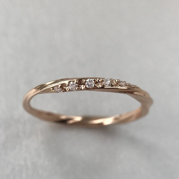 Curved Wedding Diamond Ring, Dainty 14K White Gold Stackable Band. - Image 3