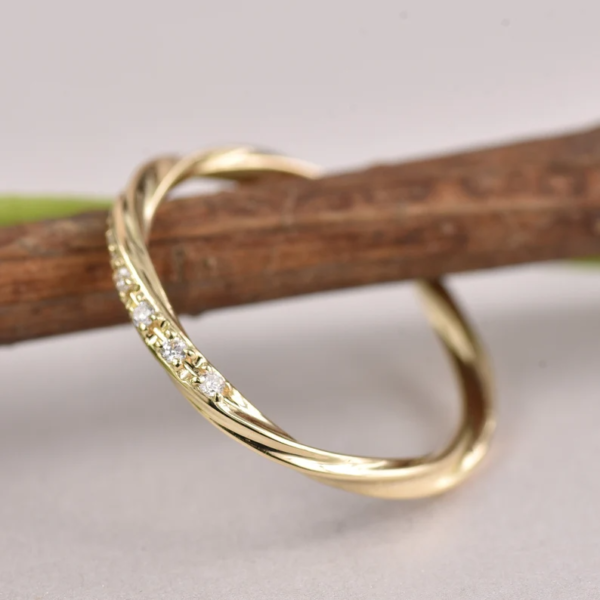 Curved Wedding Diamond Ring, Dainty 14K White Gold Stackable Band. - Image 4