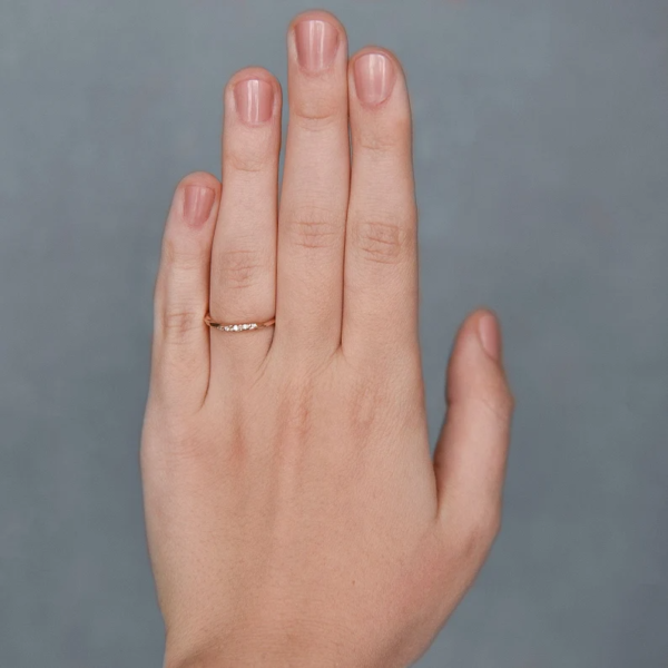 Curved Wedding Diamond Ring, Dainty 14K White Gold Stackable Band. - Image 5