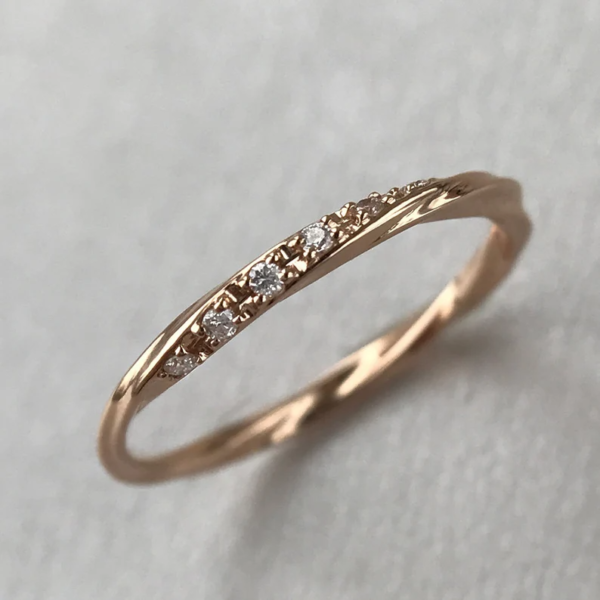 Curved Wedding Diamond Ring, Dainty 14K White Gold Stackable Band. - Image 7