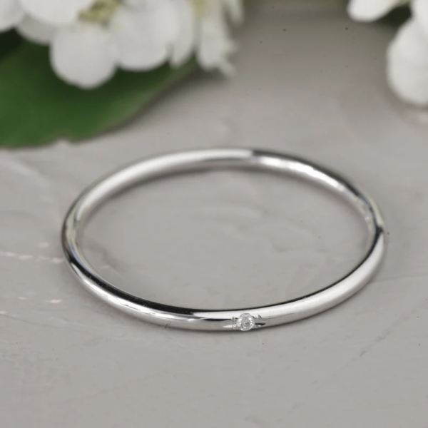 Diamond White Gold Wedding Band Women,1 mm Rings For Women. - Image 3