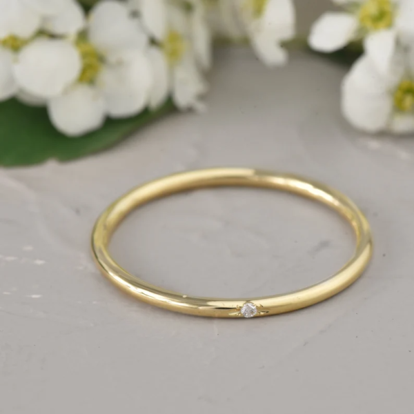 Diamond White Gold Wedding Band Women,1 mm Rings For Women.