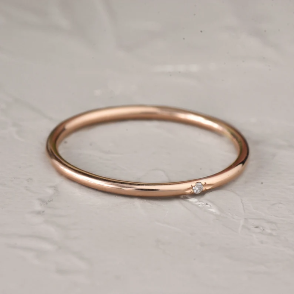 Diamond White Gold Wedding Band Women,1 mm Rings For Women. - Image 5