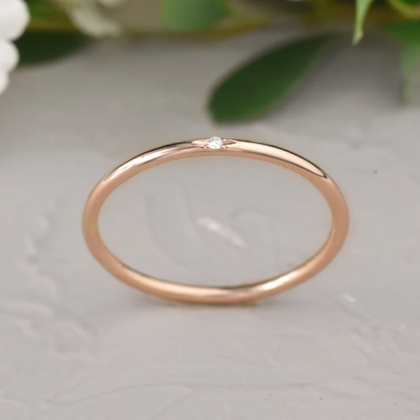 Diamond White Gold Wedding Band Women,1 mm Rings For Women. - Image 6