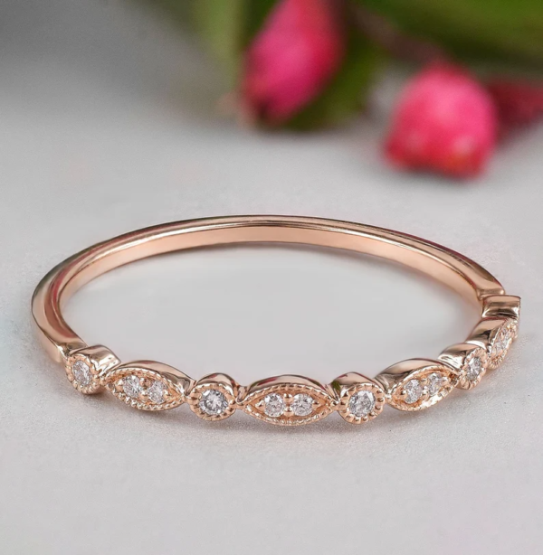 Eternity Band Rose Gold Filigree Ring For Women Promise Ring For Her. - Image 6