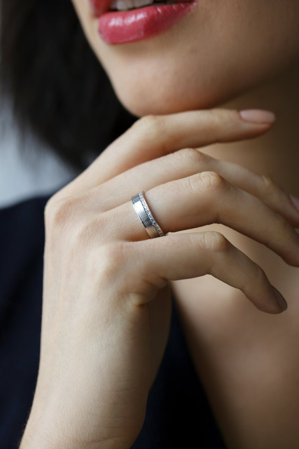 Diamond solid gold bands. Matching wedding rings set - Image 8