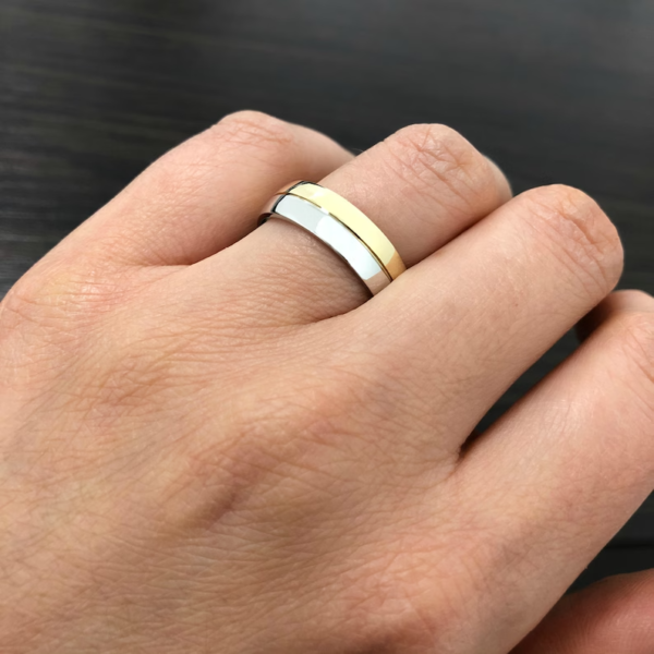 Two tone wedding bands set with diamonds. - Image 4