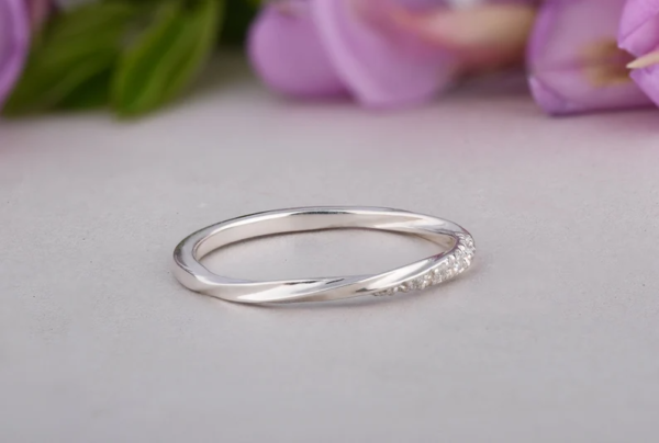 White Gold Three Diamond Ring Real Gold Midi Ring Tiny 14K Gold Band. - Image 2