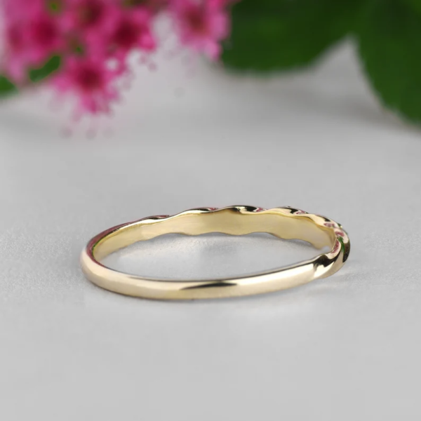 Twisted Wedding Ring, Dainty Band in 14K Solid Gold with Diamonds. - Image 2