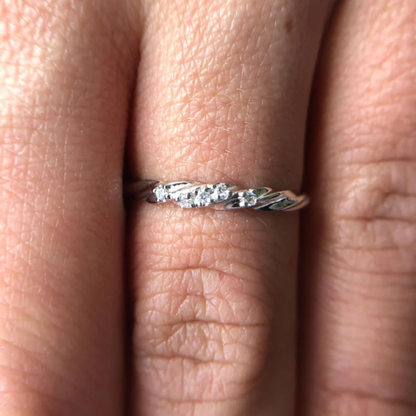 Twisted Wedding Ring, Dainty Band in 14K Solid Gold with Diamonds. - Image 5