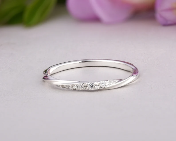 White Gold Three Diamond Ring Real Gold Midi Ring Tiny 14K Gold Band. - Image 5