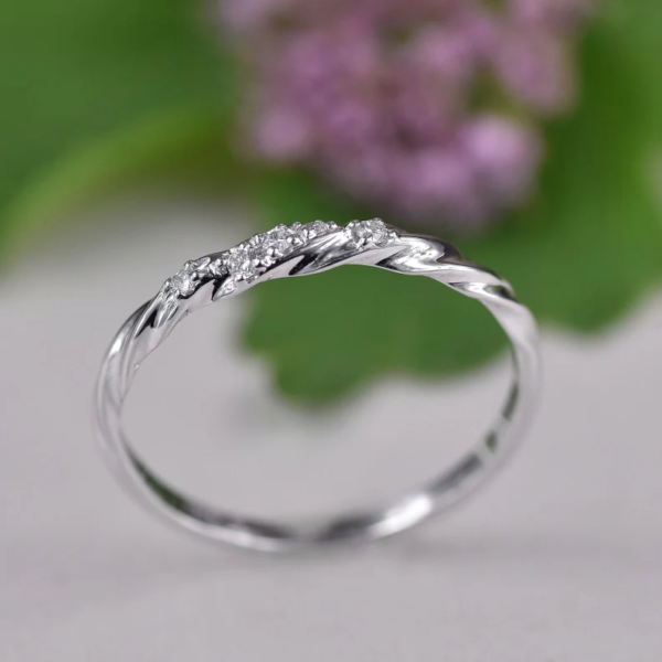 Twisted Wedding Ring, Dainty Band in 14K Solid Gold with Diamonds. - Image 9