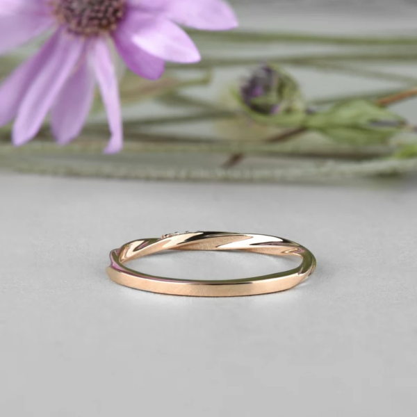 Dainty Wedding Band With Diamonds 14K Rose Gold Twist Ring. - Image 9