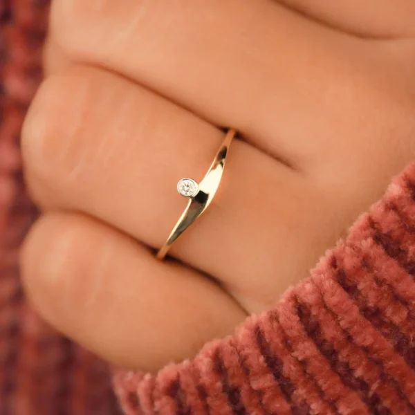Solitaire Round Diamond Ring Unique Bezel Set . - Image 3