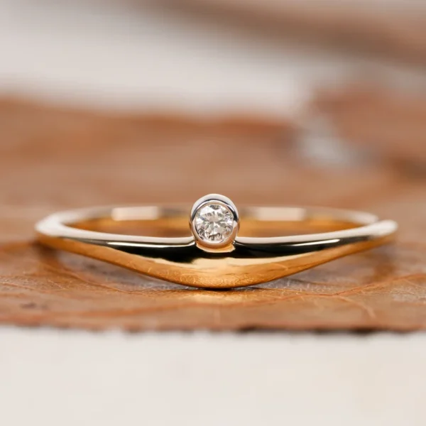 Solitaire Round Diamond Ring Unique Bezel Set .
