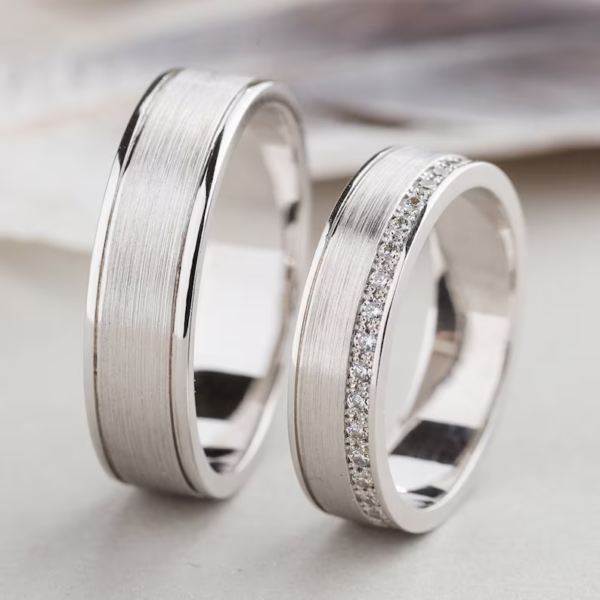 Diamond solid gold bands. Matching wedding rings set
