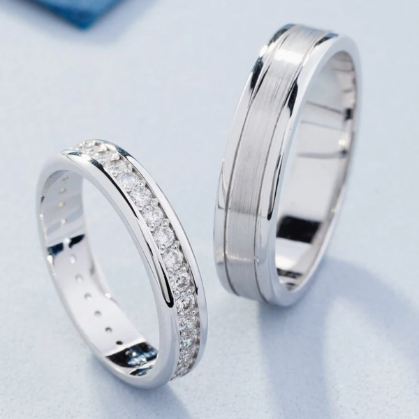 Elegant wedding rings with diamonds. Matching Couple bands.
