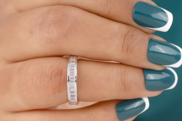 Baguette Cut Colorless Moissanite Wedding Band, Solid 14K White Gold Band - Image 2