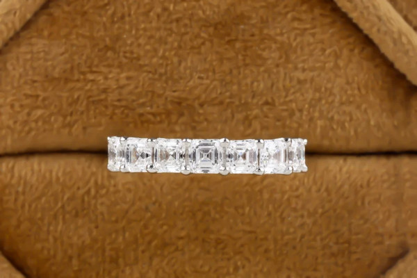 Asscher Cut Moissanite Wedding Band. 14K White Gold Half Eternity Ring. - Image 3